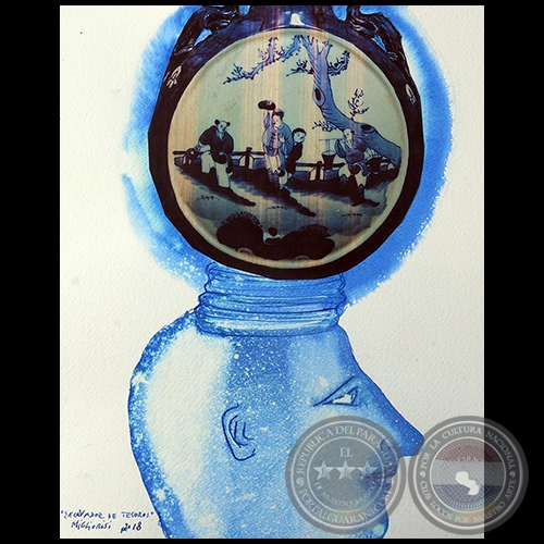 Excavador de tesoros - Serie AZUL dibujo sobre papel de Ricardo Migliorisi - Año: 2018